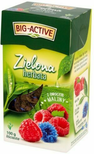 Чай зелений листковий Big Active Zielona Herbata z owocem Maliny 100г з малиною (12/ящ)